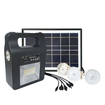 6000MAH LED Solar Light Outdoor Home Solar Lighting System Solar Generator Emergen... (COLOR: BLACK)