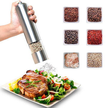 MIUK Electric Salt and Pepper Grinder Pepper Shaker Mill Kitchen Adjustable Stainless Steel Battery
