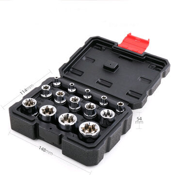 Hi-Spec 14pcs Chrome-Vanadium Steel Multifunctionl Ratchet Wrench Sockets Kit For Use in Impact Driv
