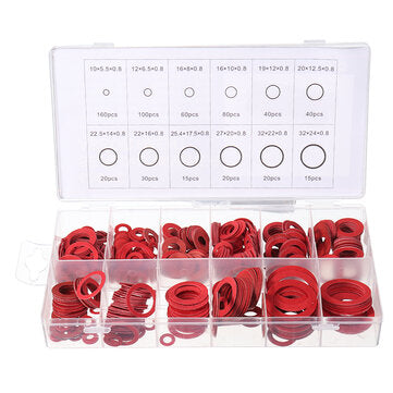 150/600pcs Steel Sealing Washer Assortment Red Flat Ring Washer Gaskets Fitting Gasket (SIZE: 600)