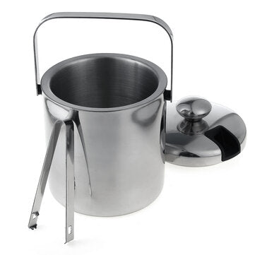 1.3L Double-layer 304 Stainless Steel Ice Bucket Round Small Bucket with Handle