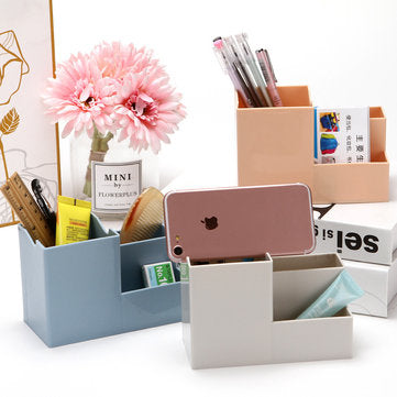 Desktop 4 Grids Remote Control Storage Box Pen Holder Stationery Cosmetics Makeup... (COLOR.: WHITE)