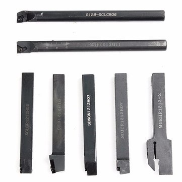 7pcs 12mm Shank Lathe Turning Tool Holder Boring Bar with 7pcs Carbide Insert and Wrench