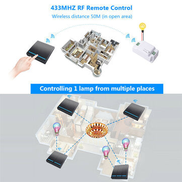 SMATRUL Black 433Mhz Smart Push 3Gang Wireless Switch Light +3 RF Remote Control