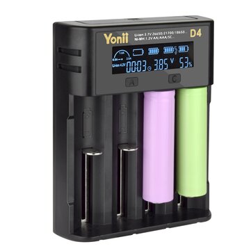 YONII D4 LCD 18650 Battery Charger 4 Slot for 18650 21700 26650 Lithium AA AAA Nimh Battery