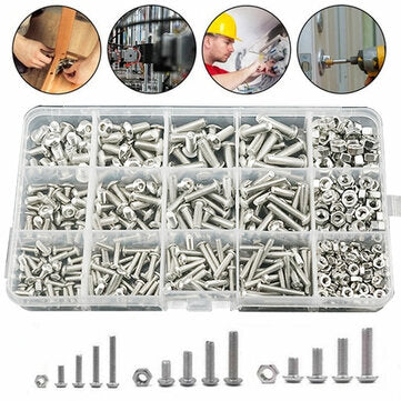 Suleve 500pcs Stainless Steel Hex Socket Cap Head Bolts Screw Nuts Kits M3 M4 M5