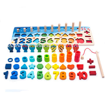 Math Fishing Board Preschool Wooden Toys Count Numbers Matching Digital Shape Cognition Early Educat