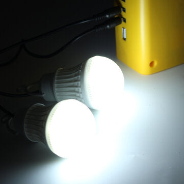 Solar Panel Power Lighting System + 2 LED Light Bulbs USB Charger Support FM Bluetooth SD Card