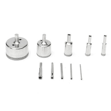10Pcs 3-50mm Diamond Drill Bits Set Glass Hole Saw Cutter Tools