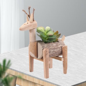 Mini Wooden Potted Plant Deer Shaped Home Furnishing Flower Pots Living Room Office Desktop Plant Or