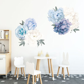 Blue Peony Rose Flowers Wall Sticker Mural Modern Girls Room Decor Art Nursery Decals Kids Room Home