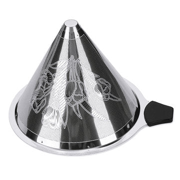Stainless Steel Pour Over Coffee Dripper Flower Pattern Paperless Reusable Double Mesh Cone Filter