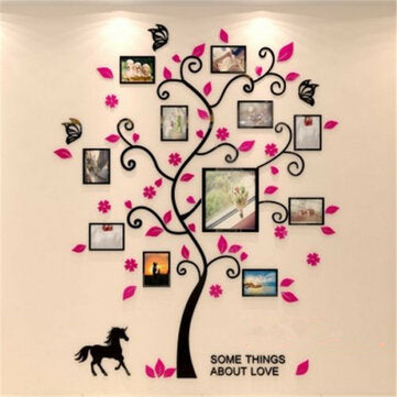 Removable Family Photo Frame Tree Sticker Living Room Wall Decals DIY Wall Decor (COLOR.: ROSE)