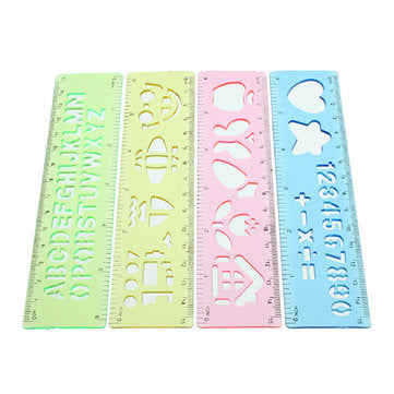 4Pcs Candy Color Cute Art Graphics Symbols Drawing Template Ruler 15CM