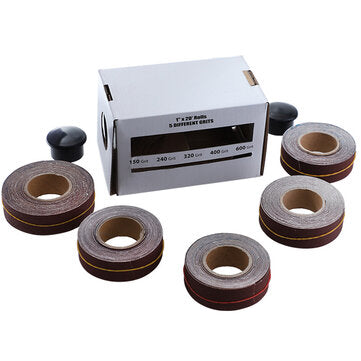 Drillpro 5Pcs Drawable Sandpaper Rolls 25mmx6m Boxed Assorted Abrasive Sandpaper Rolls For Wood Turn