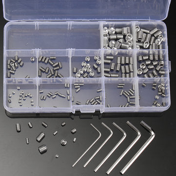 Suleve MXSS3 240Pcs M3/M4/M5/M6/M8 Stainless Steel Hex Allen Grub Screw Socket Flat Point Set Scr