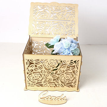 Wedding Card Box Wooden Rose Boxes Lock Party Wedding Decoration Money Case Gift