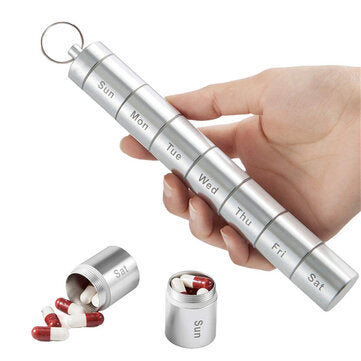 Weekly Pill Box Aluminum Alloy Waterproof Detachable Travel Pill Storage Organizer Container Portabl