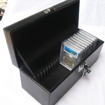 Storage Box Case Coin Holder Black PU Leather for Slab Certified Coin 20Pcs Capsules