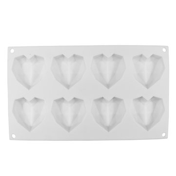 8 Grids Diamond Heart Dessert 3D Cake Mold Art Mousse Silicone Mould