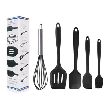 5pcs Silicone Cooking Utensils Kitchenware Set Eggg Beater Spoon Spatula Tools (COLOR: BLACK)