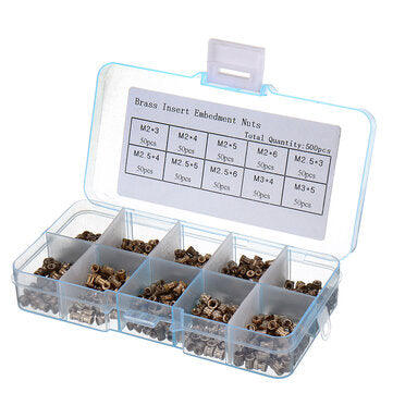 Suleve MXBN2 500Pcs M2/M2.5/M3 Metric Threaded Brass Knurl Round Insert Nut Assortment Set