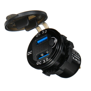 QC3.0 Dual USB Charger Fast Charge Socket Outlet With Voltage Display For Car Truck Boat Yacht Water