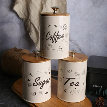 3PCS Retro Tea Coffee Sugar Kitchen Storage Container Canisters Jars Pots Tins