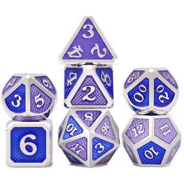 7 Pcs/Set Alloy Metal Dice Set Playing Game Poker Card Dungeons Dragons Party Boa... (COLOR.: BLUE.)