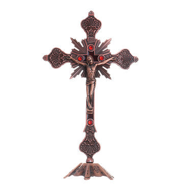 Antique Red Copper INRI Catholic Altar Standing Religious Crucifix With Base ... (COLOR.: REDCOPPER)