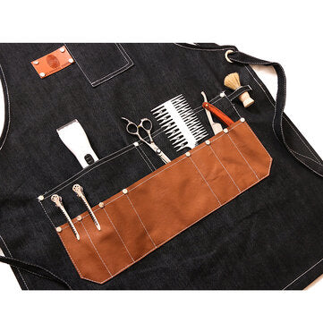 Multi-pocket Denim Work Apron Washable Dust-proof Apron For Craftsman Carpenter Mason