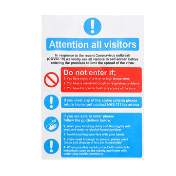 Waterproof Health & Safety Sticker Details about Attention All Visitors Sign A4 Size