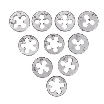 Drillpro 10Pcs Metric Circular Die Set M6/M7/M8/M10/M12 Thread Die for Screw Tap