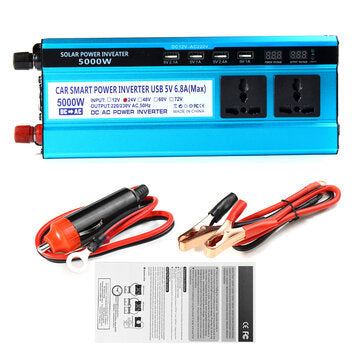 5000W LCD Solor Power Inverter DC 12V/24V/48V To AC 220V Converter 3 Sockets 4 U... (VOLTAGE: DC24V)