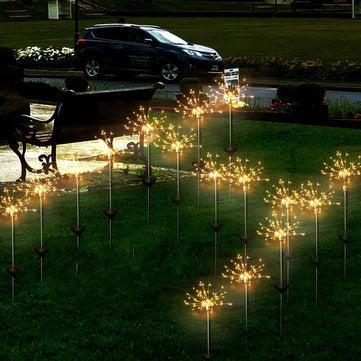 LUSTREON Solar Powered Warm White 90 LED Firework Starburst Landscape Lawn Light for Outdoor Garden