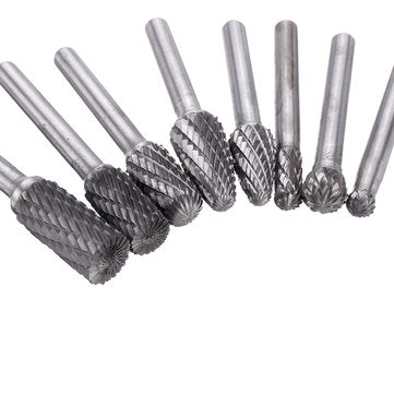 Drillpro 8Pcs 6mm Shank Tungsten Steel Rotary File Set Grinding Head Rasp Burrs Abrasive Tool