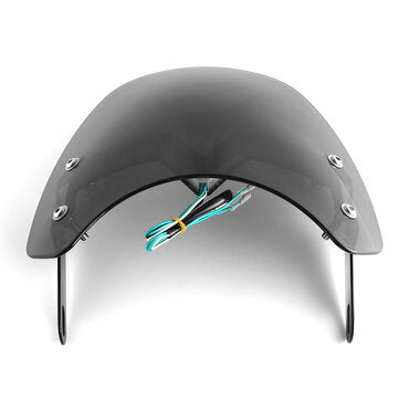Universal 5-7" Black Round Headlight Front Fairing Motorcycle Windshield Windscreen With LED
