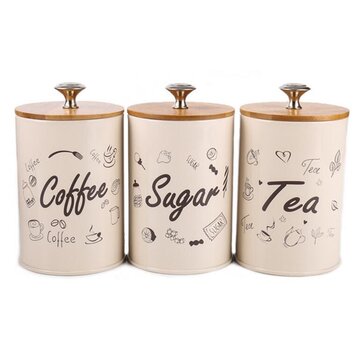 3PCS Retro Tea Coffee Sugar Kitchen Storage Container Canisters Jars Pots Tins