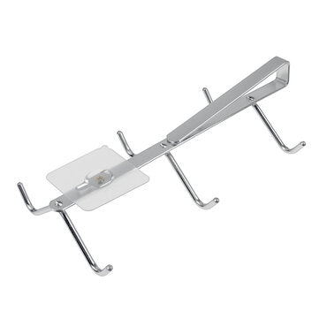 6 Hooks Under Cabinet Mug Holder 304 Stainless Steel Punch-free Coffee Cup Storage Rack