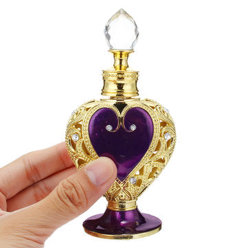 Vintage Empty Crystal Metal Purple Heart Perfume Bottle Filler Glass Collectible Gifts