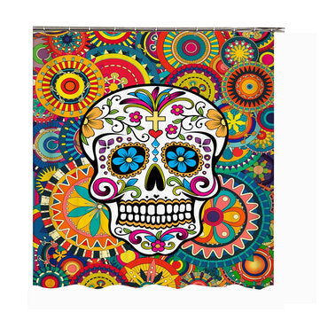 Waterproof Colorful Cross Skull Shower Curtain With Bath Mats Rugs... (MAT PACKAGE: 1*SHOWERCURTAIN)