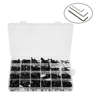 Suleve MXAH18 1200Pcs M2 M3 M4 Alloy Steel Hex Socket Head Cap Screws Nuts Washers Assortment Kit