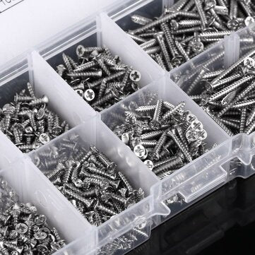 Suleve M2SP3 800Pcs M2 Stainless Steel Phillips Cross Flat Head Screws Self Tapping Screw Assortment