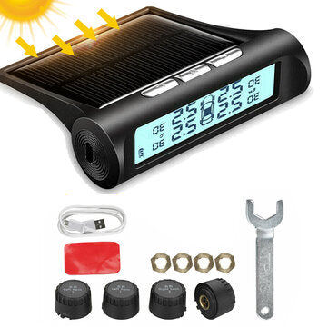 Solar TPMS Tire Pressure Monitor System 4 External Sensors For RV Truck Trailer