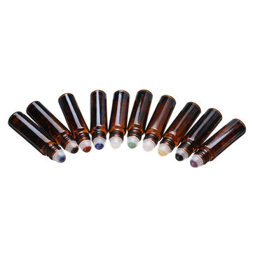 10ml10pcs Clear Glass Essential Gemstone Roller Balls Chips Bottles With Pearl Cotton