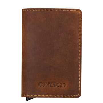 CONTACTS RFID Portable Auto Pops Up Business Card Holder Wallet Crazy Horse Leather Vintage Name Car