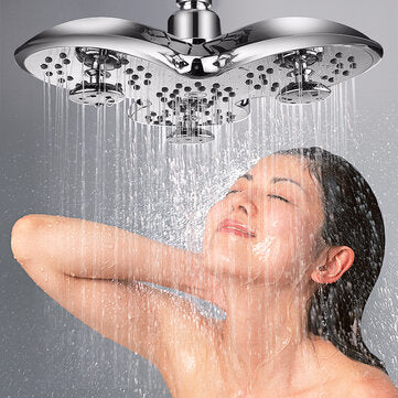 4-way High-Pressure 9.5 Inch Rainfall Shower Head Trident Shape Massage Top Spray Showerhead