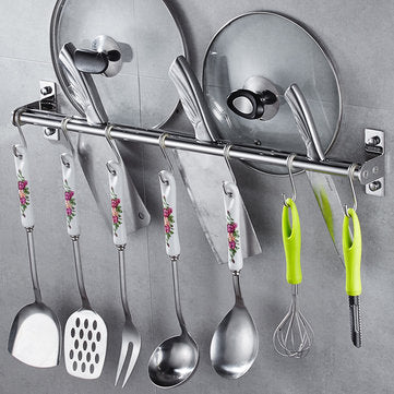 40cm Wall Mount Kitchen Utensil Pot Pan Towel Hanger Storage Organizer Rack 6 Hooks