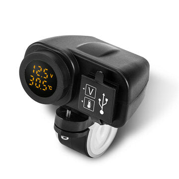 2.1A LED 12V Multifunctional Waterproof Motorcycle USB Charger+Digital Voltmeter... (COLOR.: YELLOW)