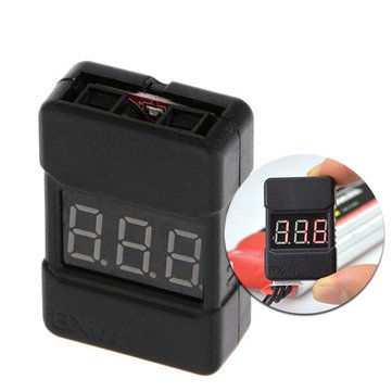 BX100 1-8S Lipo Battery Voltage Tester/ Low Voltage Buzzer Alarm/ Battery Voltage... (COLOR.: BLACK)
